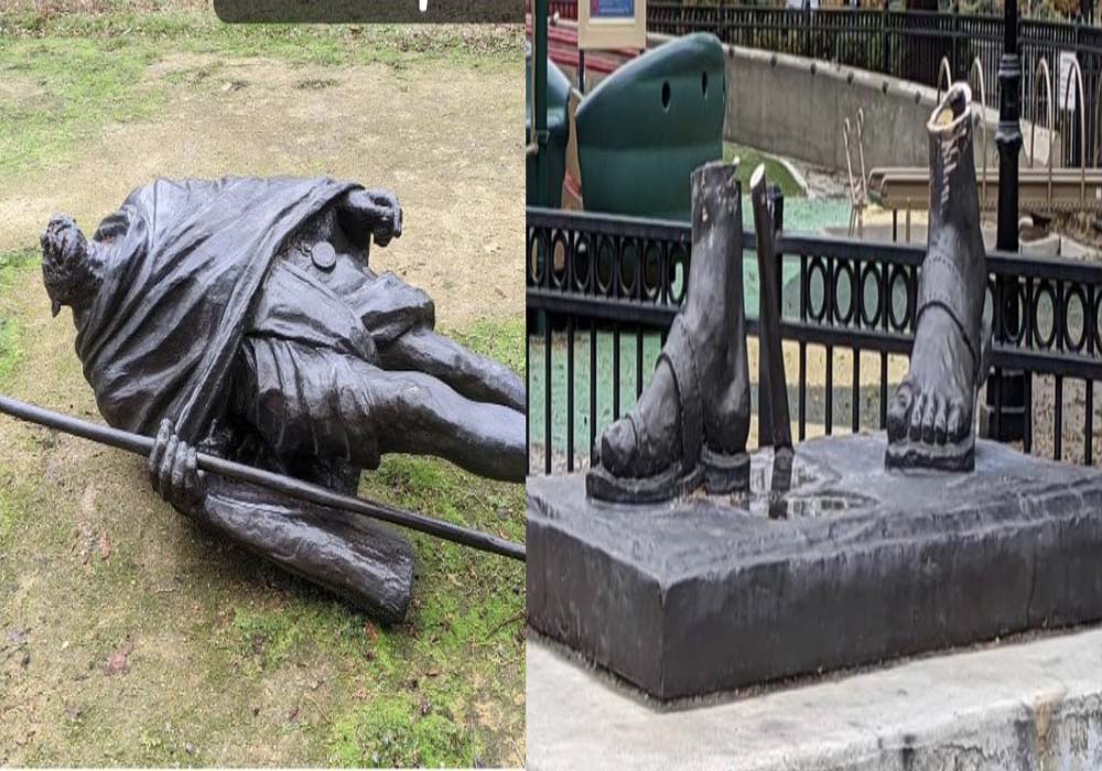 कैलिफोर्निया के सेंट्रल पार्क में पुण्यतिथि से पहले महात्मा गांधी की मूर्ति से तोड़फोड़, भारत ने जताई नाराजगी Very embarrassing news is coming out of California. On the occasion of the death anniversary of the Father of the Nation Mahatma Gandhi, unknown people