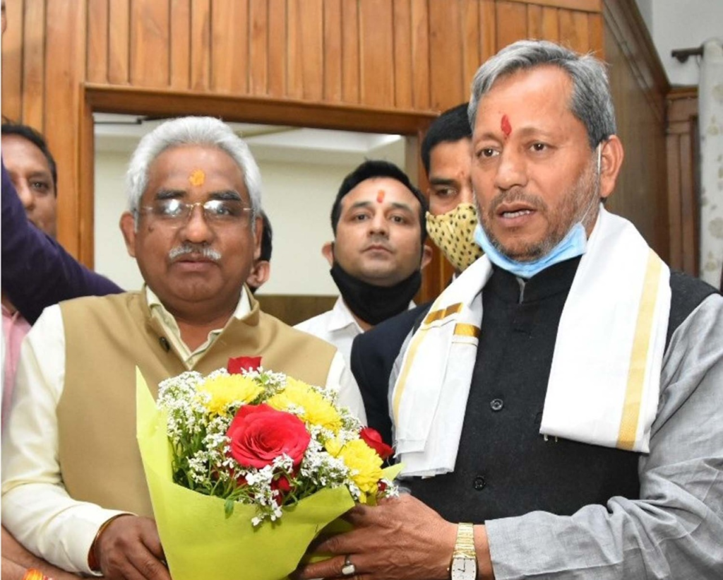 Newly appointed State President Mr. Madan Kaushik paid a courtesy call on Chief Minister Mr. Tirath Singh Rawat
