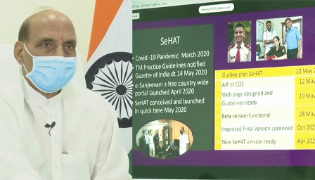 रक्षा मंत्री राजनाथ सिंह ने लॉन्च किया सर्विसेज ई-हेल्थ असिस्टेंस एंड टेली-कंसल्टेशन (सेहत) ओपीडी पोर्टल Defense Minister Rajnath Singh launched the 'Services E-Health Assistance and Tele-Consultation (Health) OPD Portal'. On this occasion, Rajnath Singh said that this wave of COVID is more dangerous than before, but the Ministry of Defense has also served in the second wave.