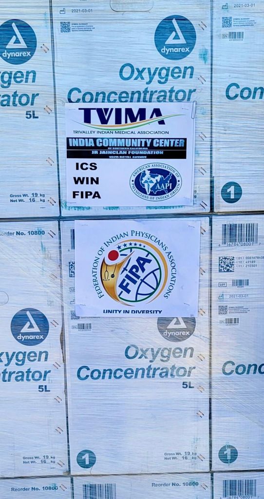 अमेरिका के FIPA और कई संस्थाओ ने भारत को भेजे करीब 5000 ऑक्सीजन कन्सेनट्रेटर्स व कई मदद