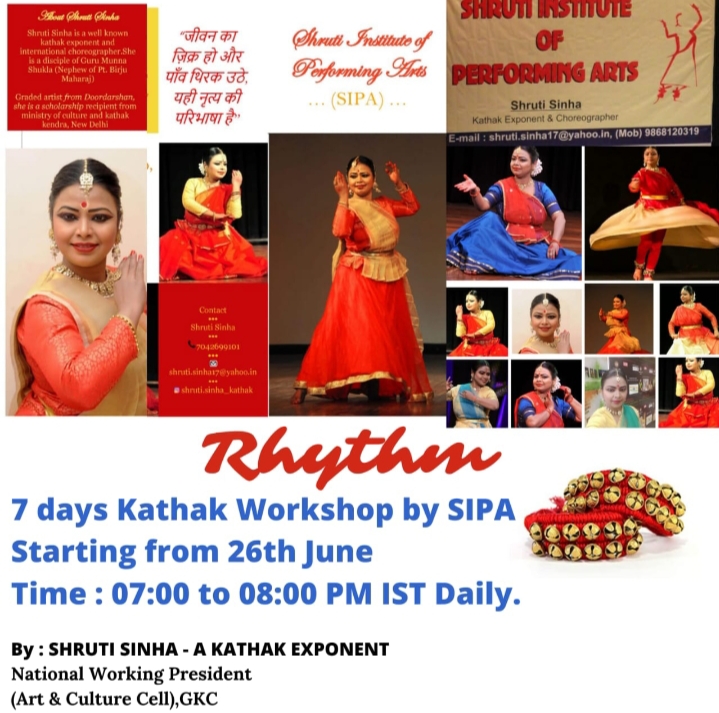 सात दिवसीय कथक कार्यशाला ऋदम का आयोजन, जानें कैसे करें आवेदन A seven-day Kathak workshop 'Rhythm*' is being organized from 26th June, courtesy of Shruti Institute of Performing Art. Global Kayastha