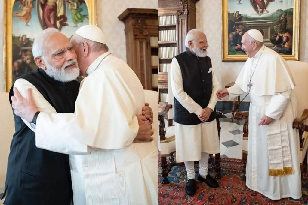 वैटिकन सिटी में पीएम मोदी ने पोप फ्रांसिस से की मुलाकात, 20 मिनट की बैठक के बाद दिया भारत आने का न्यौता Prime Minister Narendra Modi reached Vatican City here this morning and met Pope Francis, the supreme cleric of Christianity. Modi at