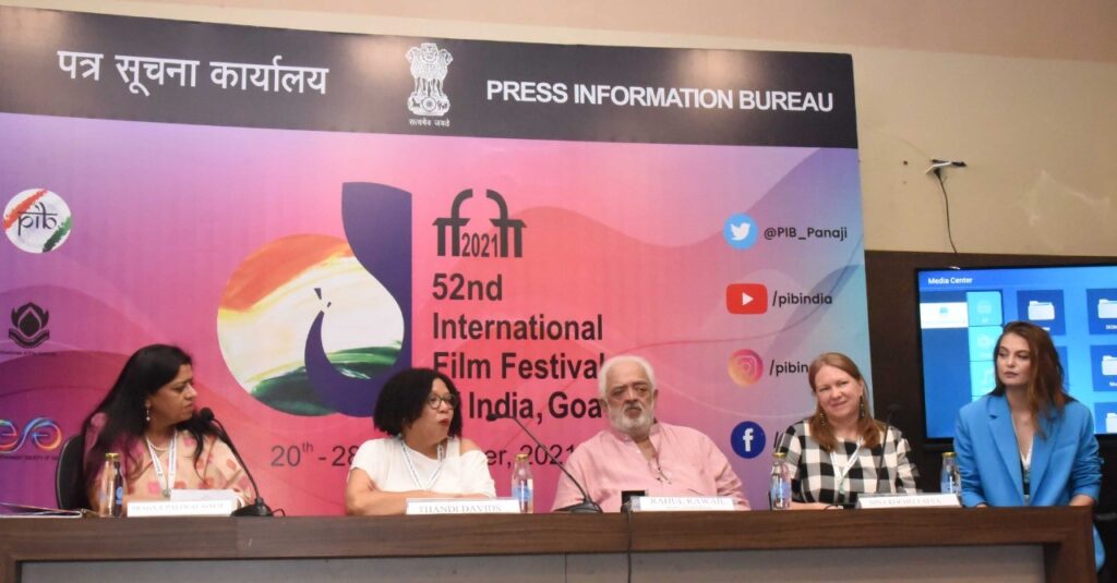 Eminent Indian film directors, editors and BRICS film festivals at a press conference at the 52nd International Film Festival of India