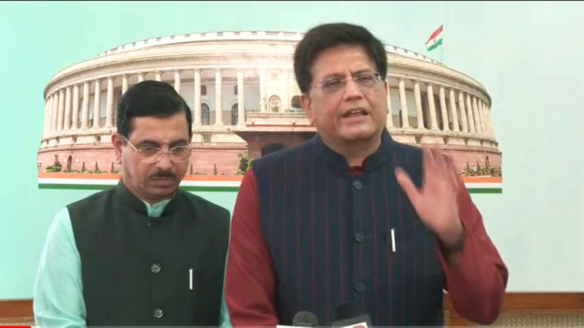 विपक्ष का कृत्य अक्षम्य, सदन से माफी मांगें : गोयल Leader of the House and Union Minister Piyush Goyal and Parliamentary Affairs Minister Pralhad Joshi in the Rajya Sabha address
