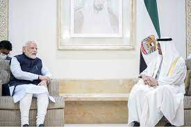 पीएम मोदी ने अबू धाबी में यूएई के राष्ट्रपति शेख मोहम्मद बिन जायद अल नाहयान से की मुलाकात