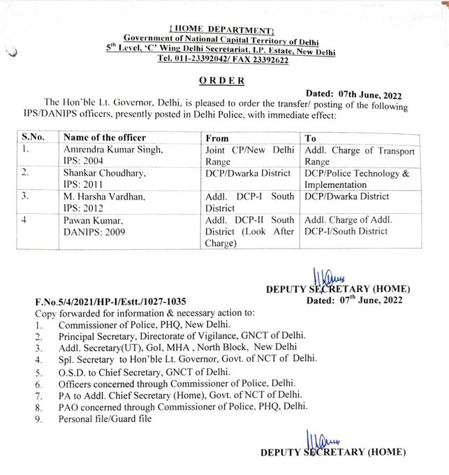 शंकर चौधरी को हटाए जानें के बाद द्वारका के नए डीसीपी बने हर्षवर्धन