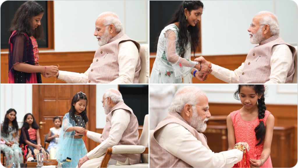 पीएम मोदी ने अपने आवास पर युवाओं के साथ मनाया रक्षा बंधन