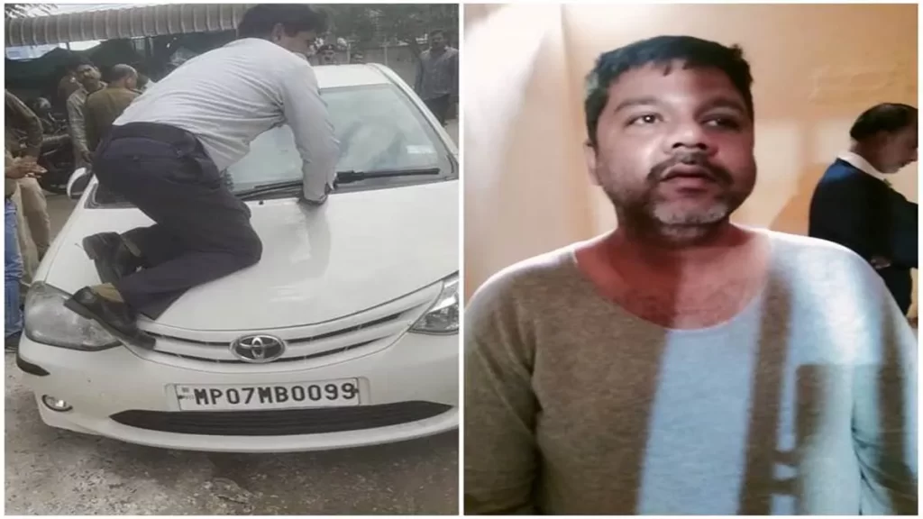 एमपी के इंदौर में कार चला रहे शख्स की दबंगई, पुलिसकर्मी को बीच चौराहे बोनट पर घसीटा