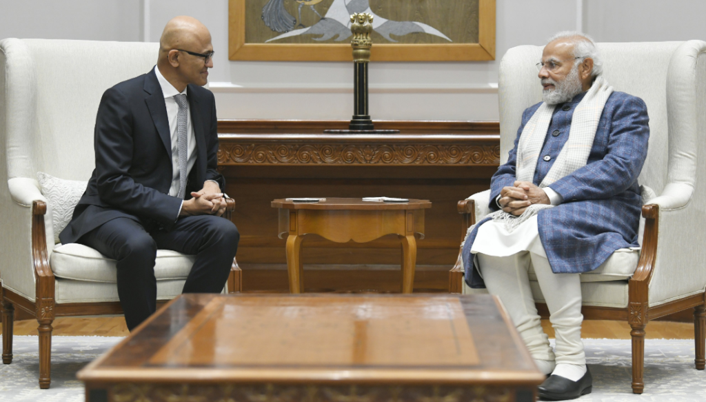 प्रधानमंत्री ने माइक्रोसॉफ्ट कॉरपोरेशन के चेयरमैन एवं सीईओ सत्या नडेला से मुलाकात की