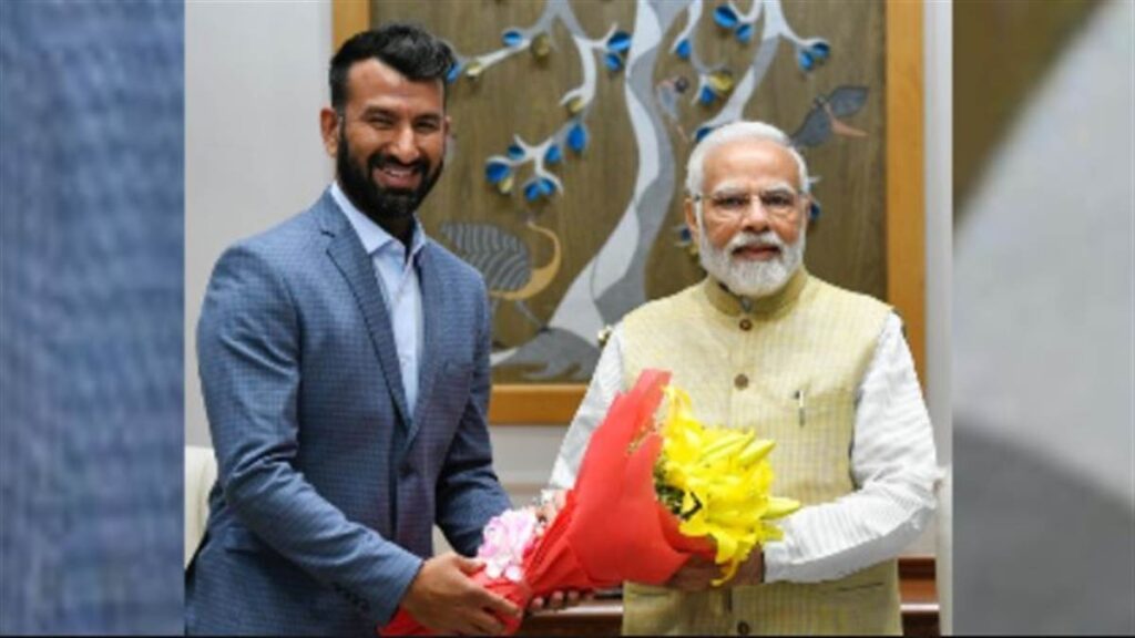 भारतीय क्रिकेट खिलाड़ी चेतेश्वर पुजारा ने अपना 100वां टेस्ट मैच खेलने के पहले प्रधानमंत्री श्री नरेन्द्र मोदी से मुलाकात की