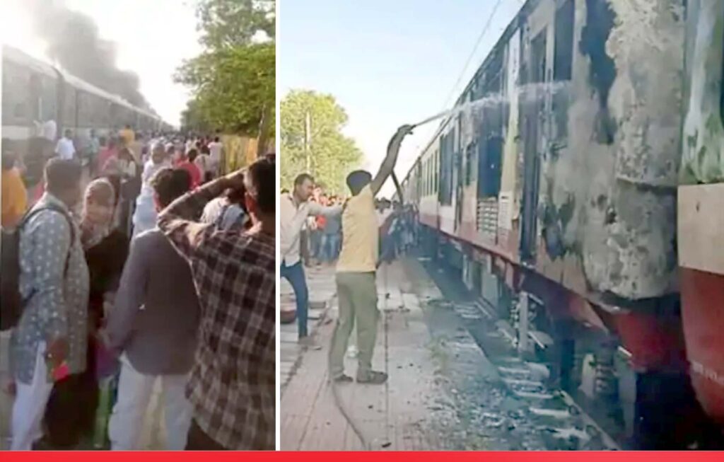 रतलाम-इंदौर डेमू ट्रेन में लगी भीषण आग, 2 कोच और इंजन जलकर राख,जानमाल के नुकसान की कोई सूचना नहीं