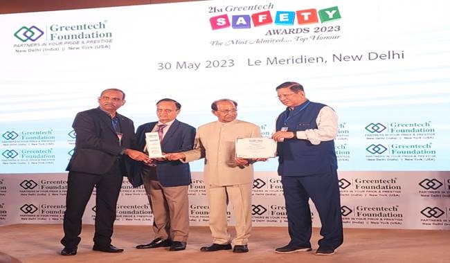 आरआईएनएल को वर्ष 2022-23 में उत्कृष्ट योगदान देने के लिए प्रतिष्ठित “ग्रीनटेक सेफ्टी अवार्ड 2023” से किया गया सम्मानित