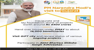 प्रधानमंत्री नरेंद्र मोदी गुजरात के गांधीनगर में कई परियोजनाओं का करेंगे शुभारंभ