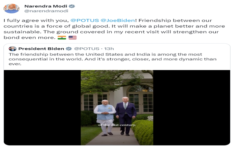 प्रधानमंत्री नरेन्द्र मोदी ट्वीट कर अपने दोनों देशों की यात्रा को वैश्विक कल्याण के लिए शक्ति और ऐतिहासिक बताया
