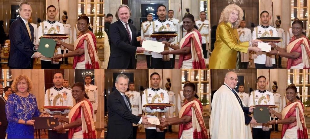 छह देशों के राजदूतों ने भारत के राष्ट्रपति को अपने परिचय पत्र किए प्रस्तुत