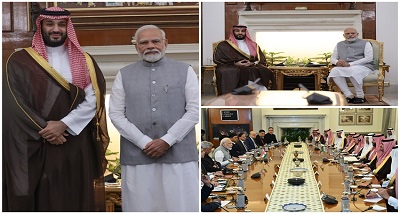 प्रधानमंत्री नरेंद्र मोदी ने नई दिल्ली में सऊदी क्राउन प्रिंस मोहम्मद बिन सलमान अल सऊद के साथ की बातचीत