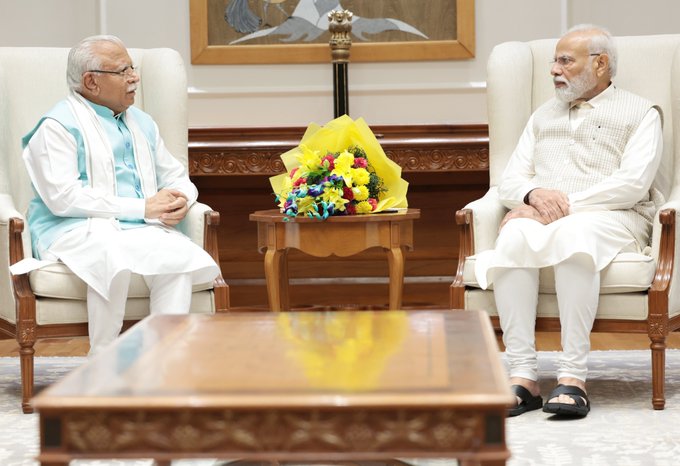हरियाणा के मुख्यमंत्री मनोहर लाल खट्टर ने प्रधानमंत्री मोदी से की मुलाकात