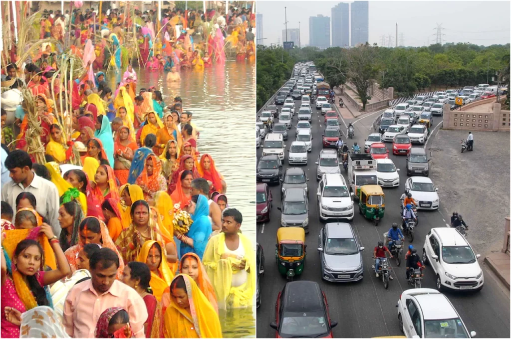 छठ पूजा के दिन नोएडा में इन सड़कों पर जानें से बचें, यहां रहेगा रूट डायवर्जन In view of Chhath Puja, from Mahamaya flyover here on Kalindi Kunj road and Haranandi bridge Kulesara going towards Delhi via Sarita Vihar at