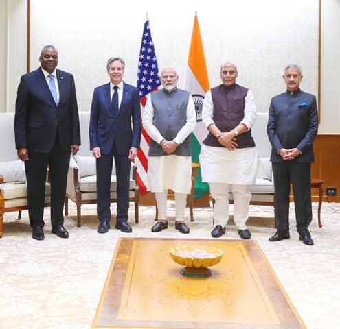 अमेरिका के विदेश मंत्री और रक्षा मंत्री ने पीएम मोदी से की भेंट, पश्चिम एशिया सहित आपसी हित के वैश्विक मुद्दों पर की चर्चा की