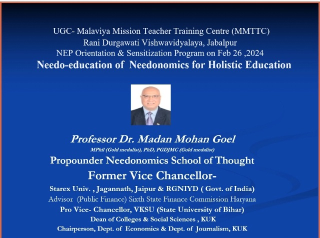 विकसित भारत में नीडो-ख़ुशी पैदा करने हेतु हमें समग्र शिक्षा को सबका जैक एवं सबका मालिक समझना होगा: प्रो एम.एम. गोयल