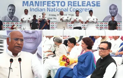 कांग्रेस ने 2024 लोकसभा चुनाव के लिए ‘ हाथ बदलेगा हालत’ नारे के साथ घोषणा पत्र किया जारी
