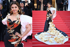 Cannes के रेड कार्पेट पर ब्लैक और गोल्डन गाउन पहनकर पहुंची ऐश्वर्या, फैंस ने दी मिली जुली प्रतिक्रिया