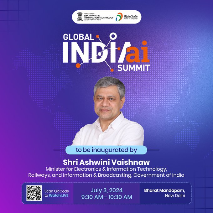 अश्विनी वैष्णव, एआई ग्लोबल इंडिया शिखर सम्मेलन 2024 का करेंगे उद्घाटन